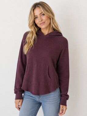 Aritzia TNA Burgundy Waffle Knit Hoodie Size Athleisure Preppy Nature Girl